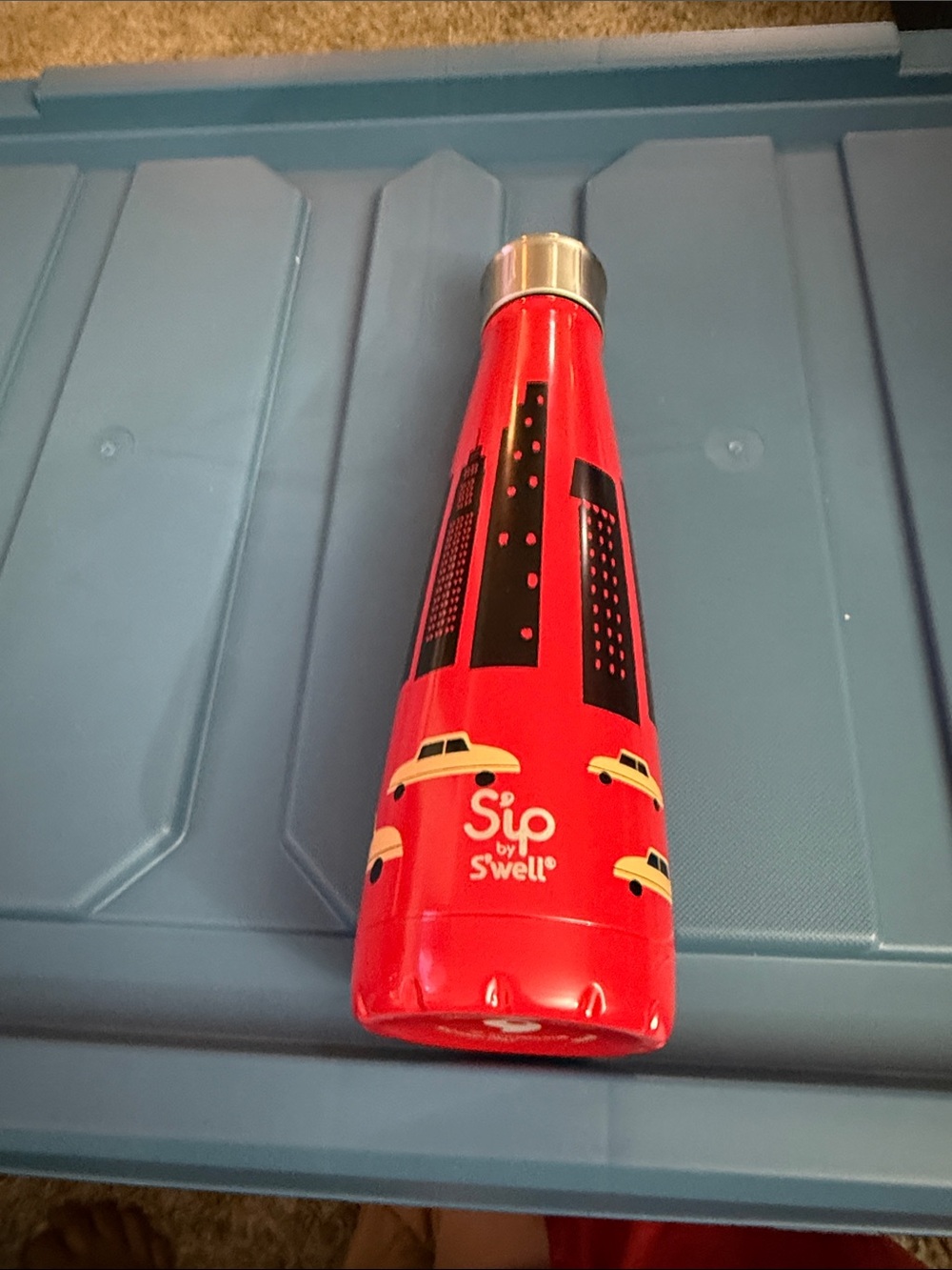 S'well Kids Water Bottle in Red with Yellow Taxi & Black City Design